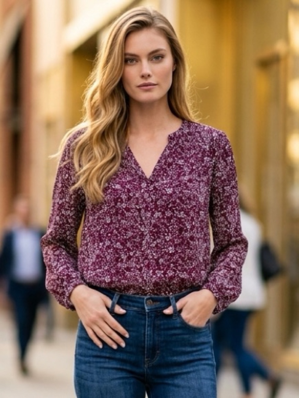 J. Crew Women's Burgundy Floral Blouse